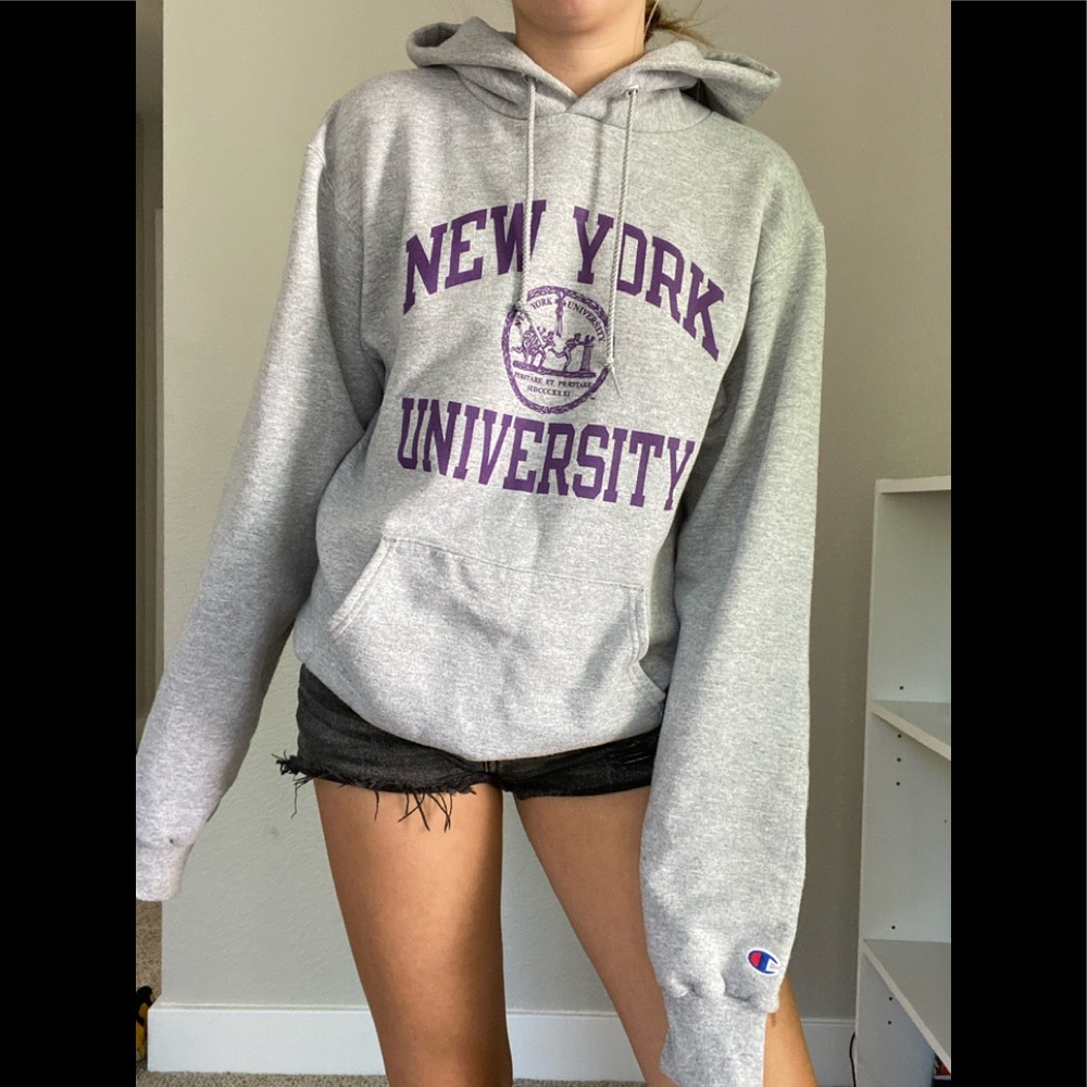 NYU Champion Hoodie in Gray